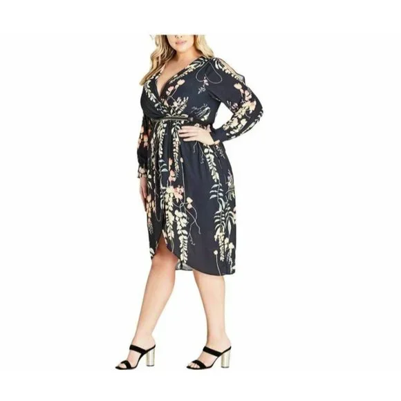 city chic blue wrap dress City Chic Plus Size Opulent Elbow Sleeve Dress